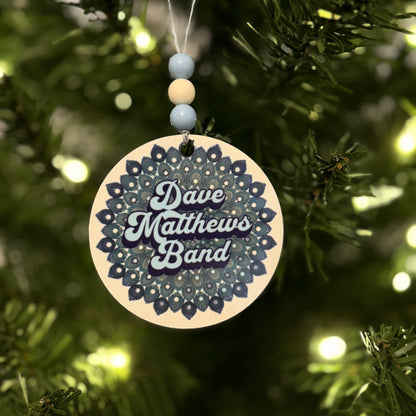 Dave Matthews Band Retro Purple Blue White Teal Peacock Metal Holiday Christmas Ornament with Beads with Gift Box 2 Sizes: 2.75" x 2.75" or 3.5" x 3.5"