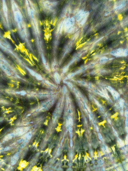 MHD Dark Green Yellow Spiral Ice Dye Tie Dye Short Sleeve Shirt 100% Cotton Size Medium