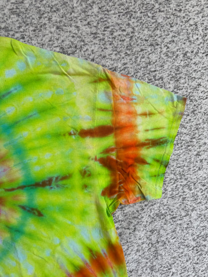 MHD Lime Green Orange Pink Purple Spiral Ice Dye Tie Dye Short Sleeve Shirt 100% Cotton Size XXL