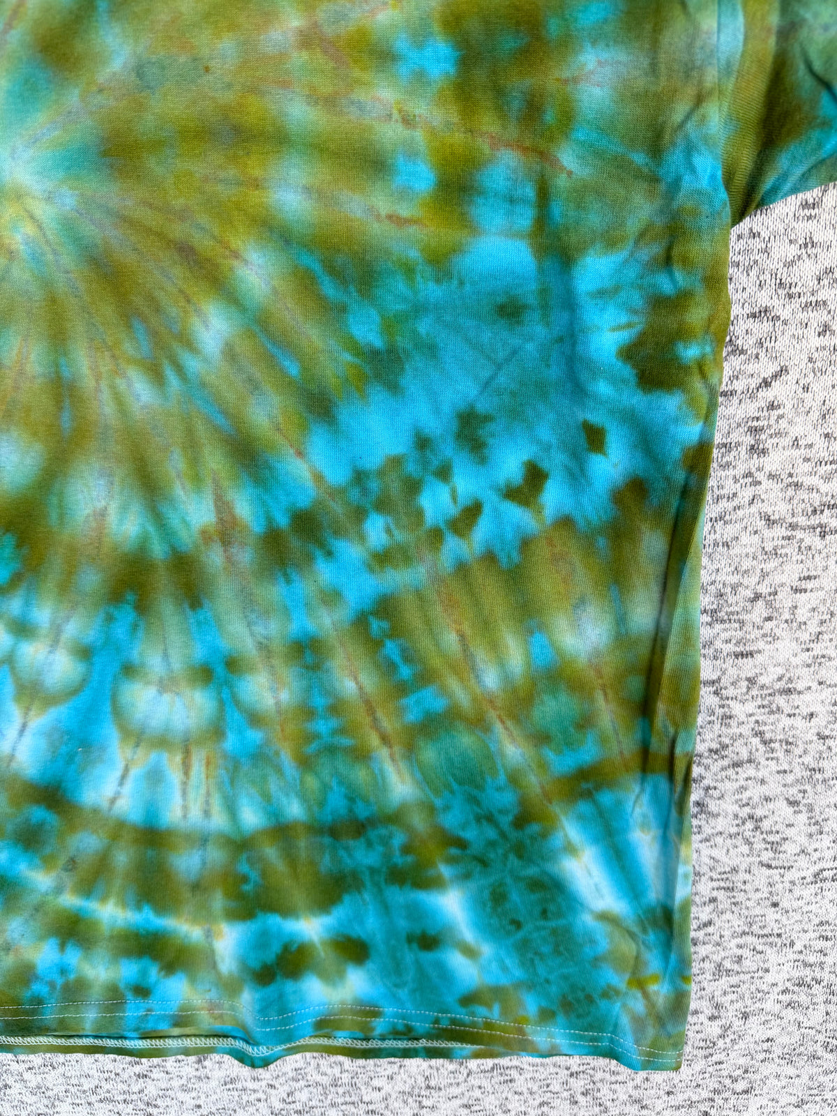 MHD Olive Green Teal Bright Blue Spiral Ice Dye Tie Dye Short Sleeve Shirt 100% Cotton Size XXL