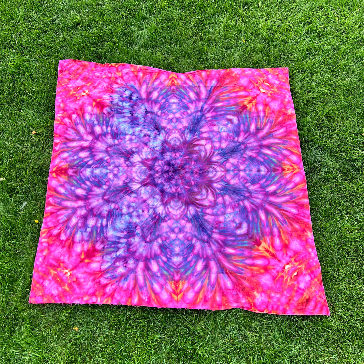 MHD Tie Dye Ice Dye Mandala Flower Pink Purple Orange Blue Tapestry Psychedelic Wall Hanging Festival Concert Tarp 100% Cotton 59" x 59"