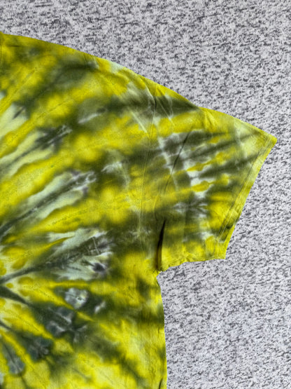 MHD Mustard Yellow Olive Green Spiral Ice Dye Tie Dye Short Sleeve Shirt 100% Cotton Size XXL