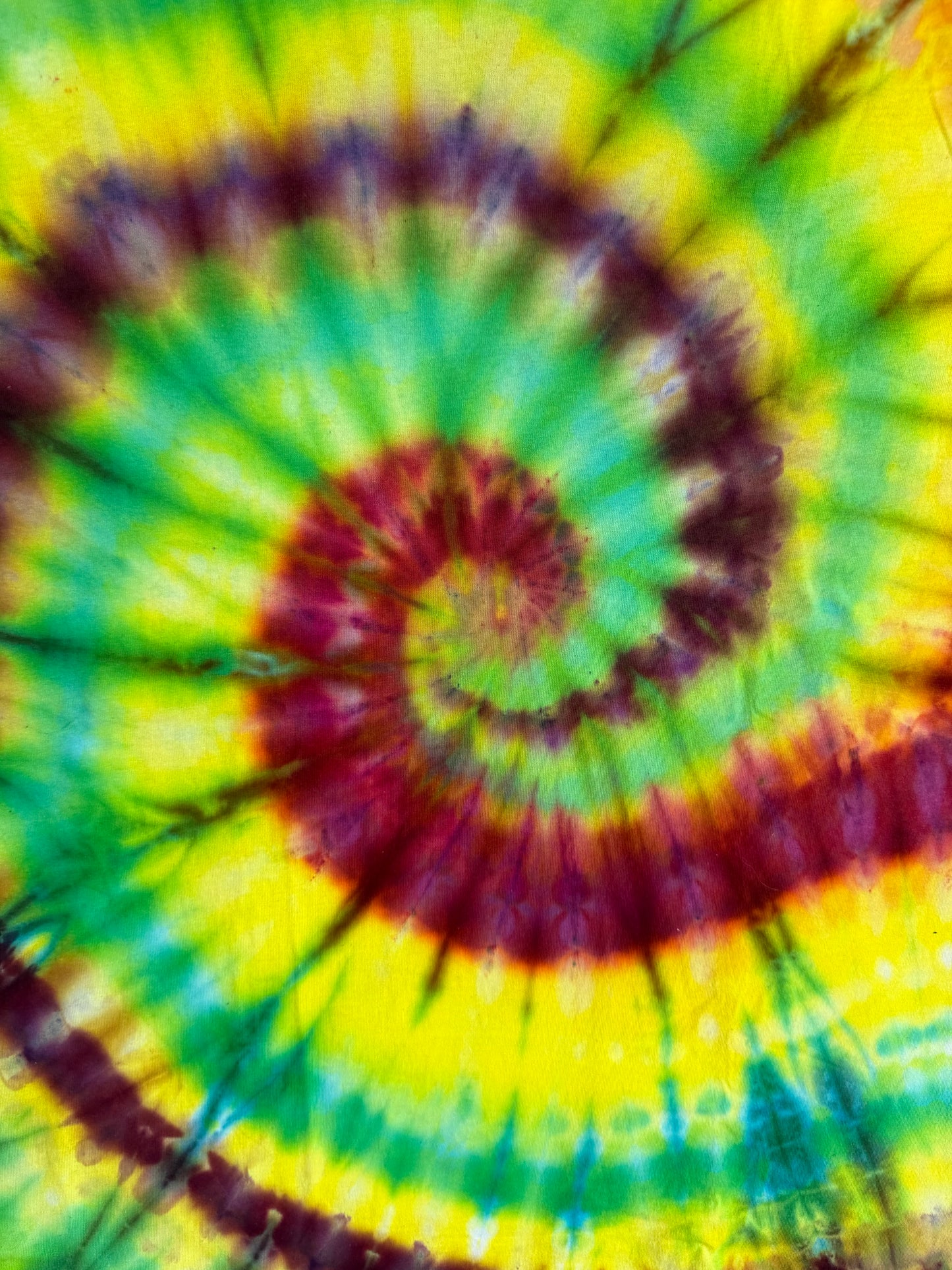 MHD Lime Green Yellow Orange Red Purple Spiral Ice Dye Tie Dye Short Sleeve Shirt 100% Cotton Size XXL