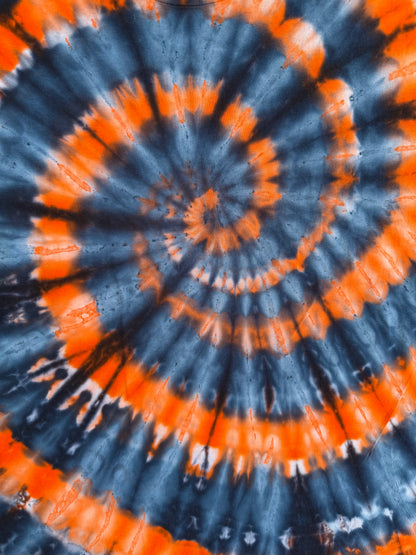 MHD Navy Blue Orange Spiral Ice Dye Tie Dye Short Sleeve Shirt 100% Cotton Size XXL