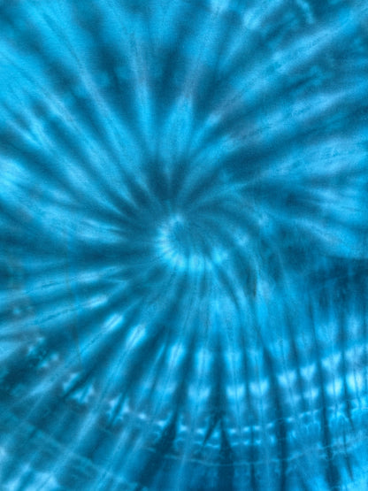 MHD Denim Blue Light Blue Green Spiral Ice Dye Tie Dye Short Sleeve Shirt 100% Cotton Size Medium