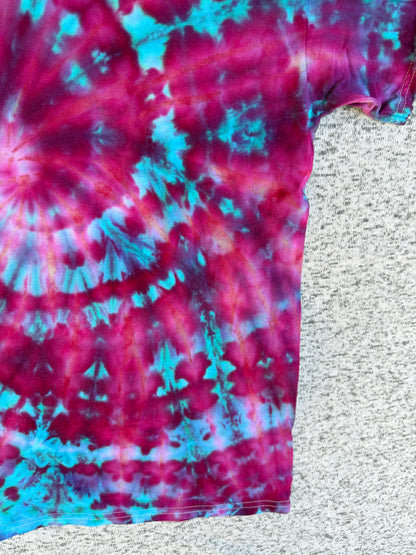 MHD Dark Pink Purple Teal Blue Spiral Ice Dye Tie Dye Short Sleeve Shirt 100% Cotton Size Large