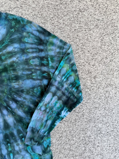 MHD Navy Blue Dark Green Gray Spiral Ice Dye Tie Dye Short Sleeve Shirt 100% Cotton Size XL