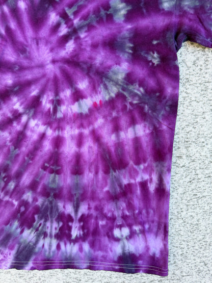 MHD Purple Lavender Grey Black Spiral Ice Dye Tie Dye Short Sleeve Shirt 100% Cotton Size Medium