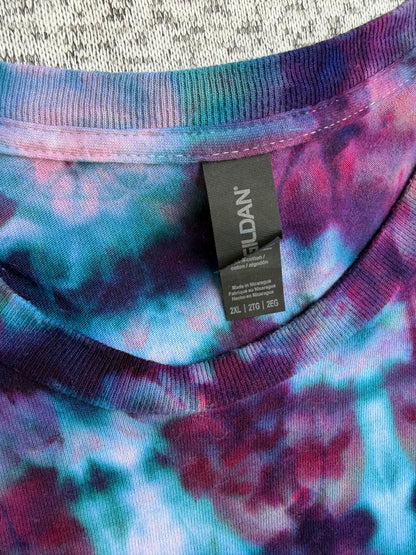 MHD Dark Purple Dark Blue Teal Spiral Ice Dye Tie Dye Short Sleeve Shirt 100% Cotton Size XXL