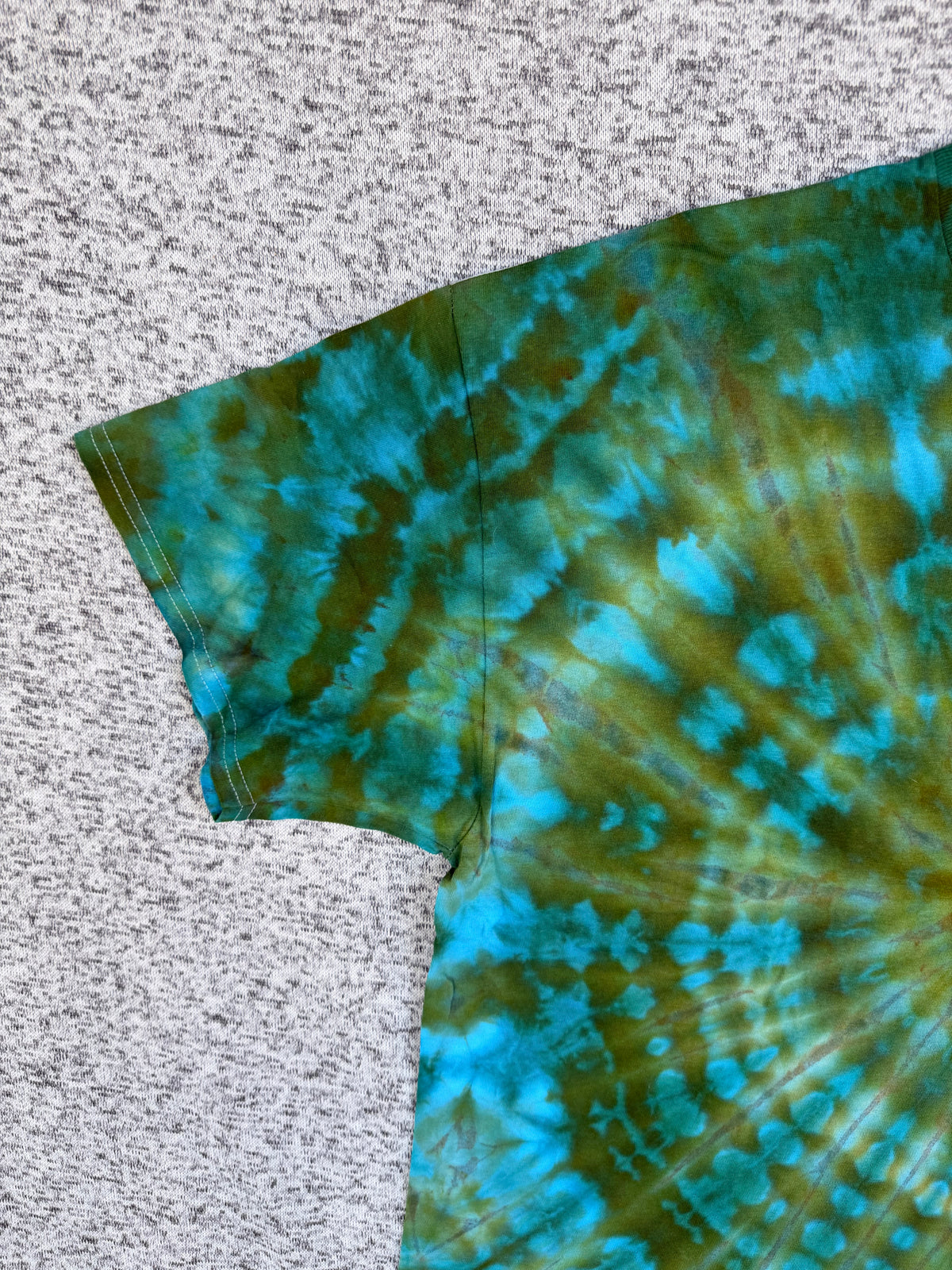 MHD Hunter Green Olive Green Teal Bright Blue Spiral Ice Dye Tie Dye Short Sleeve Shirt 100% Cotton Size XXL
