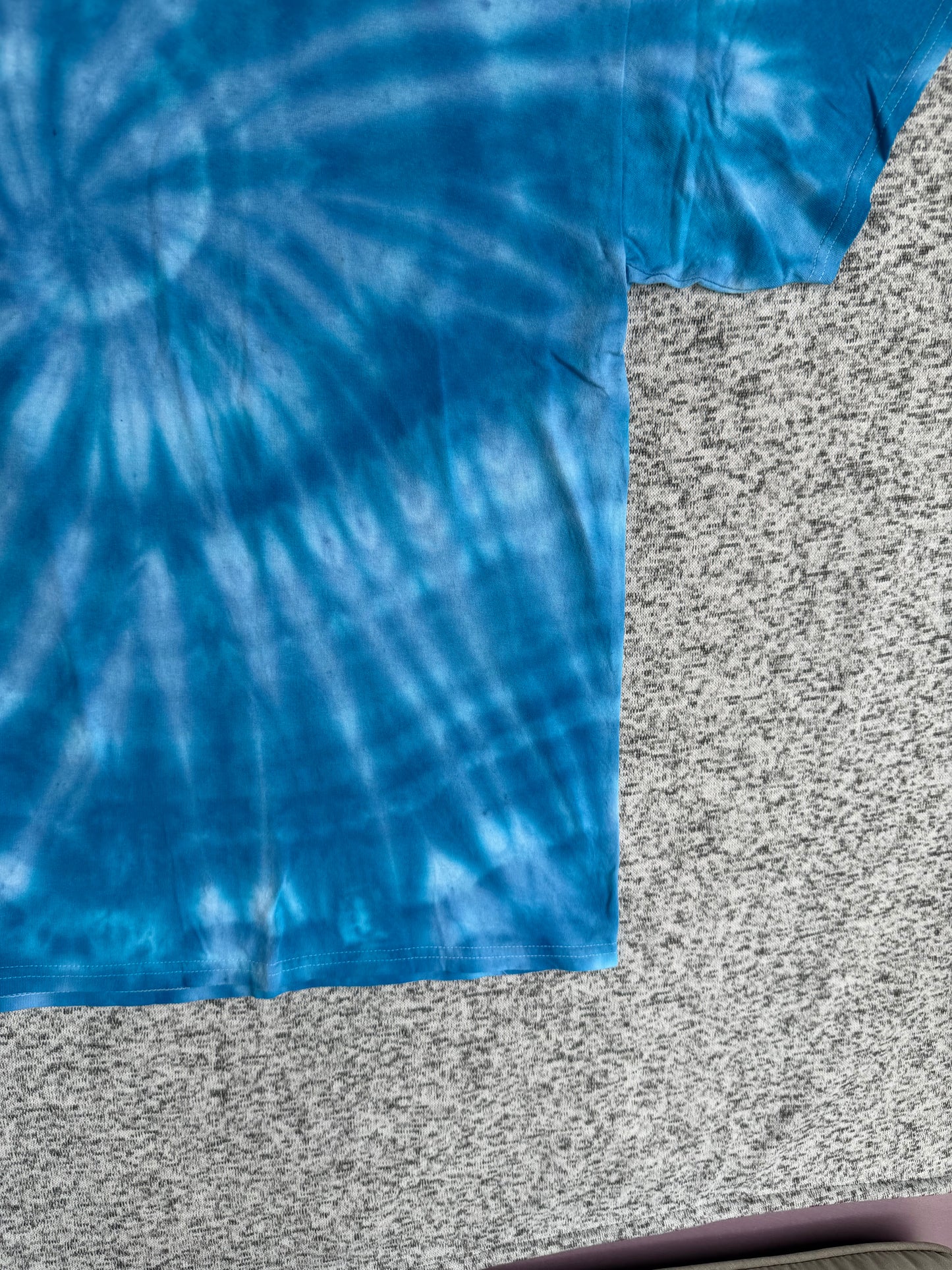 MHD Bright Blue Light Blue Spiral Ice Dye Tie Dye Short Sleeve Shirt 100% Cotton Size XXL