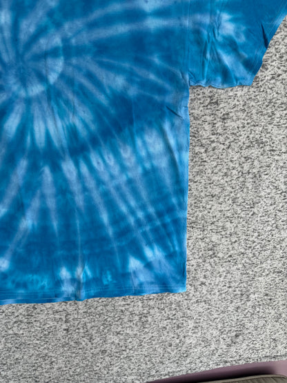 MHD Bright Blue Light Blue Spiral Ice Dye Tie Dye Short Sleeve Shirt 100% Cotton Size XXL