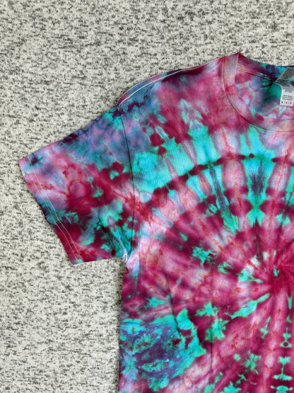 MHD Pink Purple Teal Spiral Ice Dye Tie Dye Short Sleeve Shirt 100% Cotton Size Medium