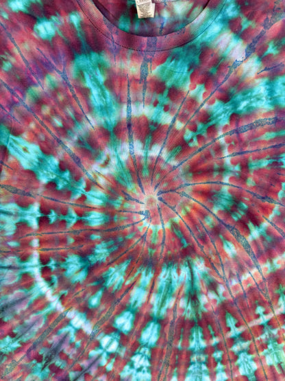 MHD Dark Purple Navy Blue Green Teal Spiral Ice Dye Tie Dye Short Sleeve Shirt 100% Cotton Size XL