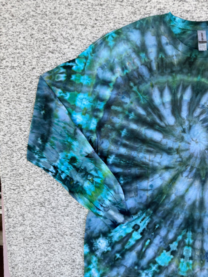 MHD Navy Blue Dark Green Gray Spiral Ice Dye Tie Dye Short Sleeve Shirt 100% Cotton Size XL