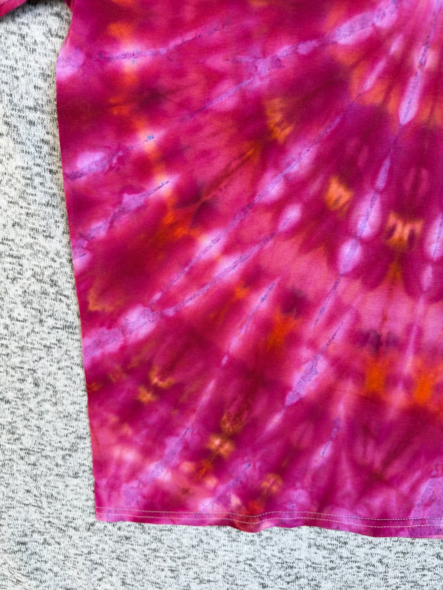 MHD Pink Orange Lavender Spiral Ice Dye Tie Dye Short Sleeve Shirt 100% Cotton Size Medium