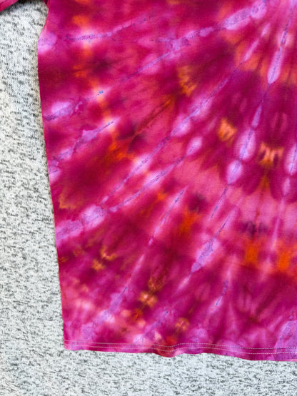 MHD Pink Orange Lavender Spiral Ice Dye Tie Dye Short Sleeve Shirt 100% Cotton Size Medium