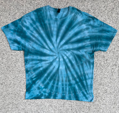 MHD Denim Blue Light Blue  Spiral Ice Dye Tie Dye Short Sleeve Shirt 100% Cotton Size XXL