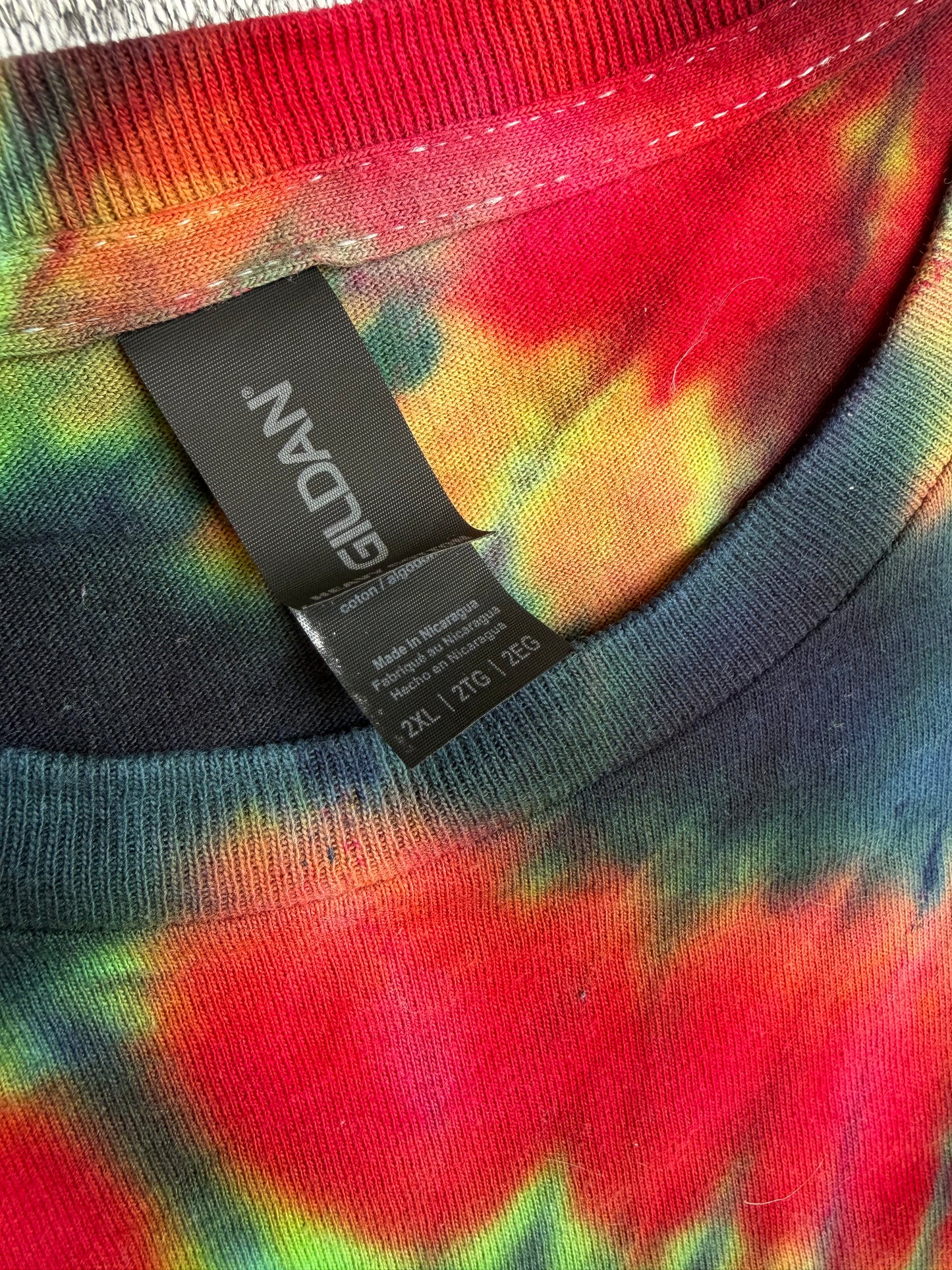 MHD Navy Blue Lime Green Red Yellow Spiral Ice Dye Tie Dye Short Sleeve Shirt 100% Cotton Size XXL