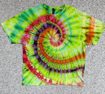 MHD Lime Green Orange Pink Purple Spiral Ice Dye Tie Dye Short Sleeve Shirt 100% Cotton Size XXL