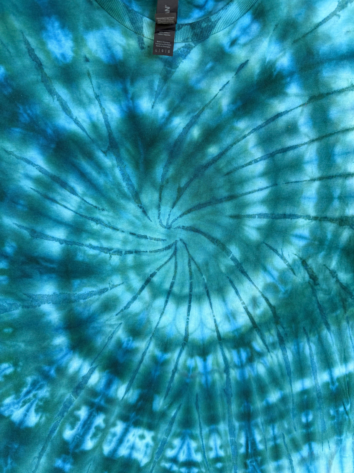 MHD Dark Green Navy Blue Spiral Ice Dye Tie Dye Short Sleeve Shirt 100% Cotton Size Large