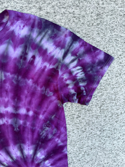 MHD Purple Lavender Gray Spiral Ice Dye Tie Dye Short Sleeve Shirt 100% Cotton Size Medium