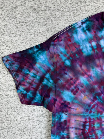 MHD Dark Purple Navy Blue Lavendar Light Blue Spiral Ice Dye Tie Dye Short Sleeve Shirt 100% Cotton Size XXL