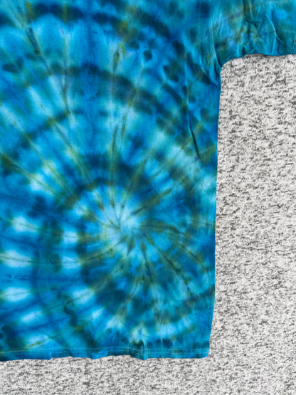 MHD Dark Blue Dark Green Bright Blue Light Green Spiral Ice Dye Tie Dye Short Sleeve Shirt 100% Cotton Size XXL