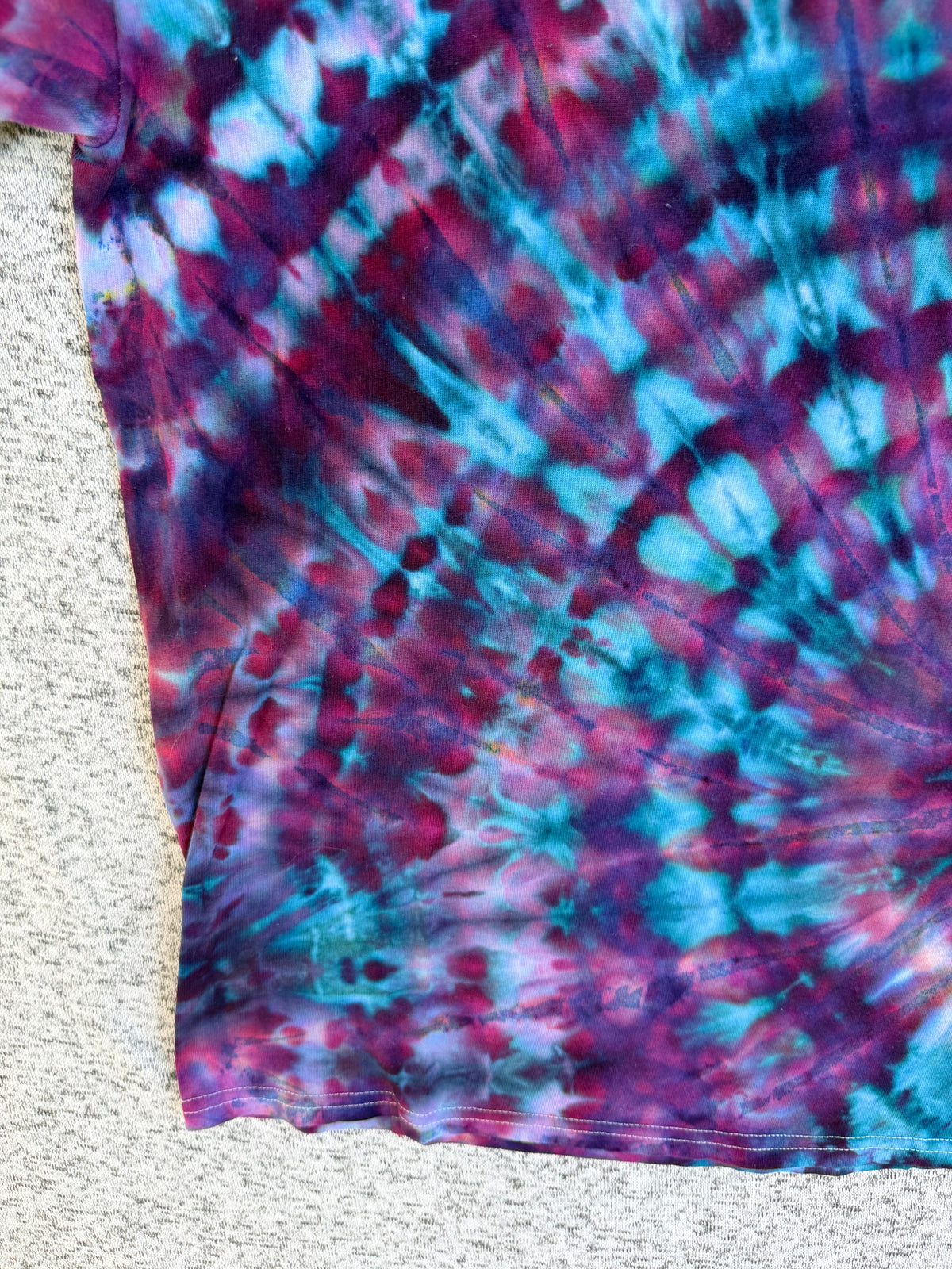 MHD Dark Purple Navy Blue Teal Lavender Spiral Ice Dye Tie Dye Short Sleeve Shirt 100% Cotton Size Large