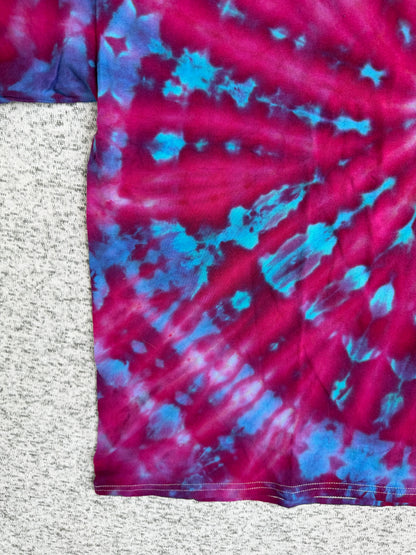 MHD Dark Pink Purple Bright Blue Teal Spiral Ice Dye Tie Dye Short Sleeve Shirt 100% Cotton Size XXL