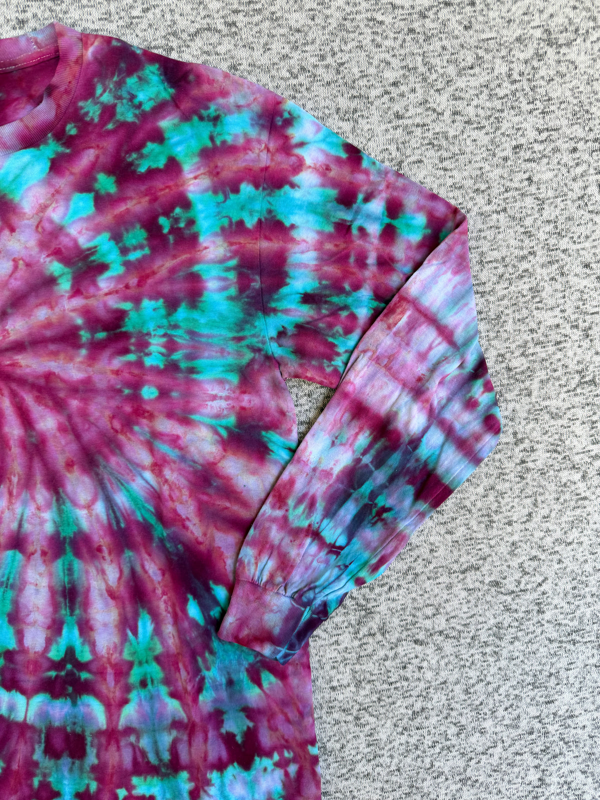 MHD Pink Purple Teal Spiral Ice Dye Tie Dye Long Sleeve Shirt 100% Cotton Size Medium
