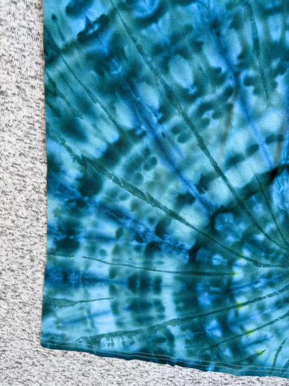 MHD Dark Blue Dark Green Light Green Spiral Ice Dye Tie Dye Short Sleeve Shirt 100% Cotton Size Medium