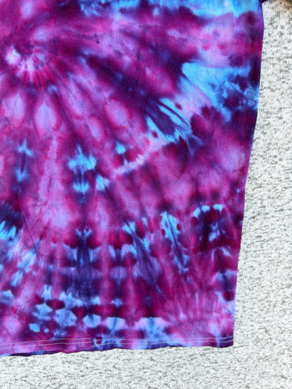MHD Dark Purple Bright Blue Lavender Spiral Ice Dye Tie Dye Short Sleeve Shirt 100% Cotton Size Medium