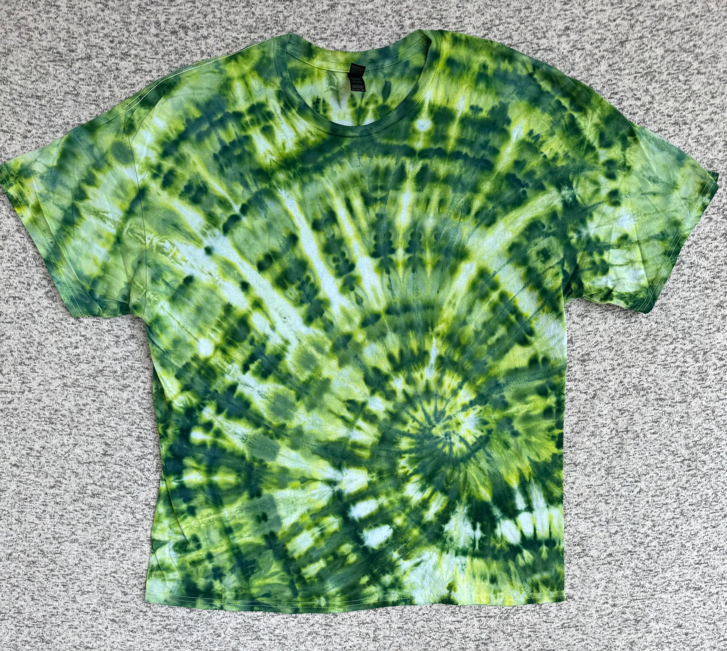 MHD Dark Green Light Green Yellow Spiral Ice Dye Tie Dye Short Sleeve Shirt 100% Cotton Size XXL