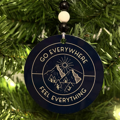 Goose Go Everywhere Feel Everything Mountains Trees Black Cream Metal Holiday Christmas Ornament with Beads with Gift Box 2 Sizes: 2.75" x 2.75" or 3.5" x 3.5"