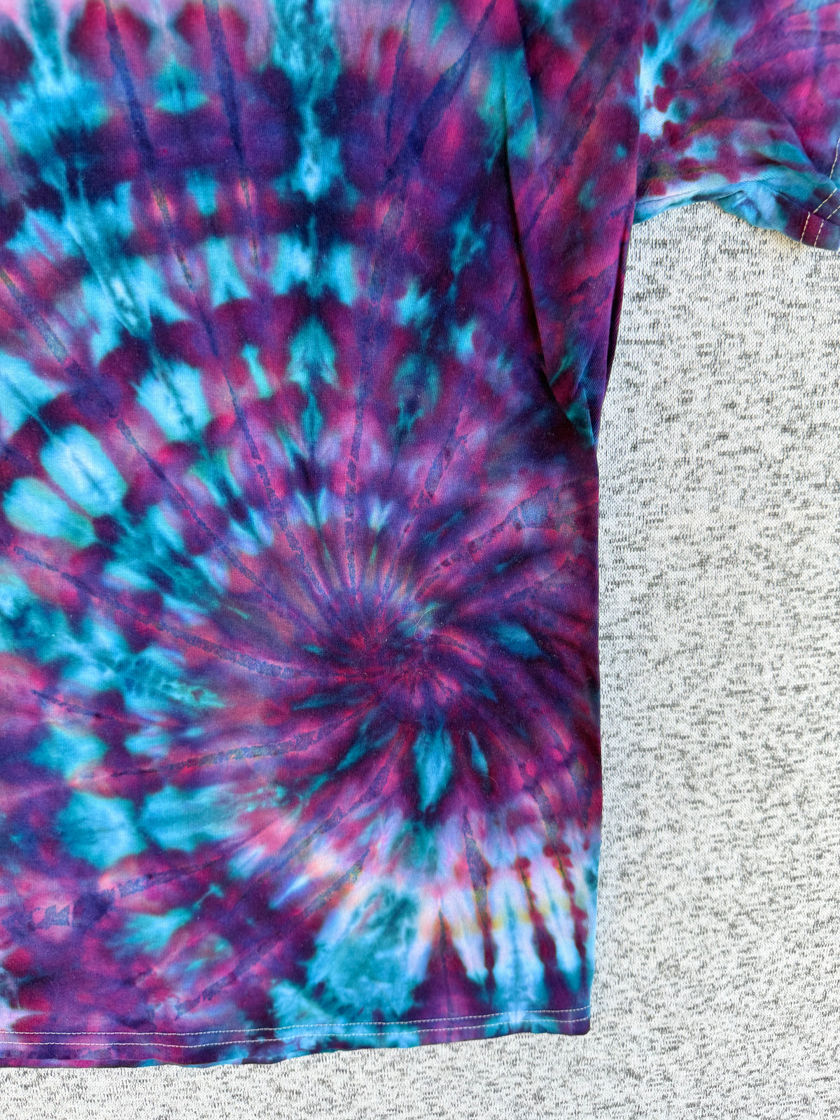 MHD Dark Purple Navy Blue Teal Lavender Spiral Ice Dye Tie Dye Short Sleeve Shirt 100% Cotton Size Large