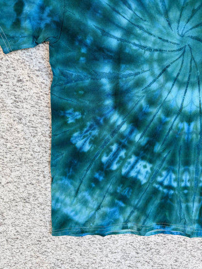 MHD Dark Green Navy Blue Spiral Ice Dye Tie Dye Short Sleeve Shirt 100% Cotton Size Large