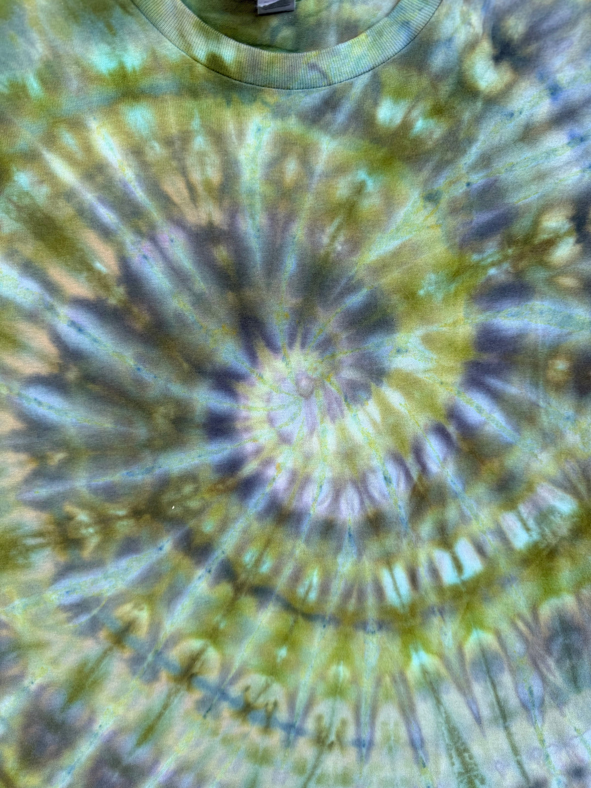 MHD Olive Green Grey Black Spiral Ice Dye Tie Dye Short Sleeve Shirt 100% Cotton Size Small