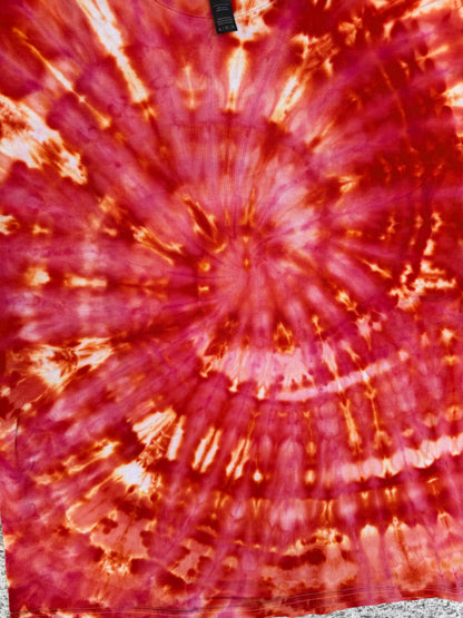 MHD Red Dark Orange Yellow Coral Spiral Ice Dye Tie Dye Short Sleeve Shirt 100% Cotton Size XL