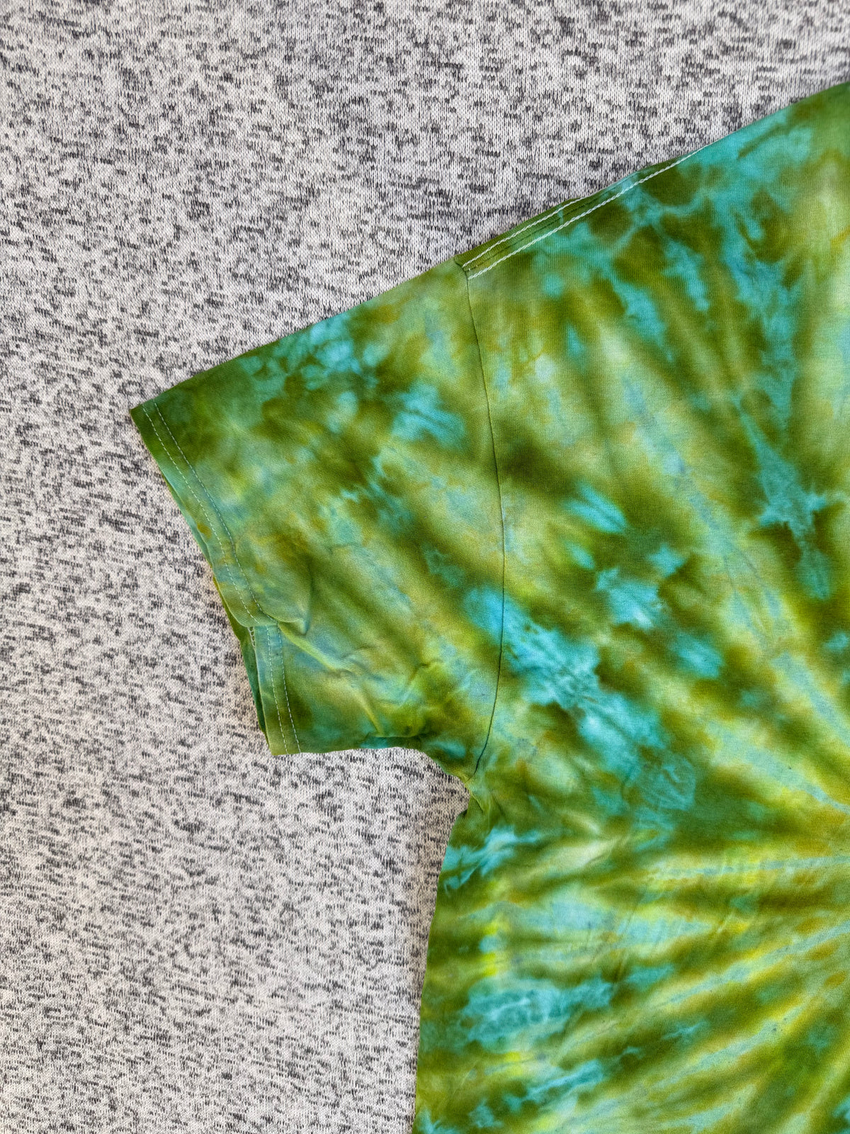 MHD Olive Green Teal Light Green Blue Spiral Ice Dye Tie Dye Short Sleeve Shirt 100% Cotton Size XL