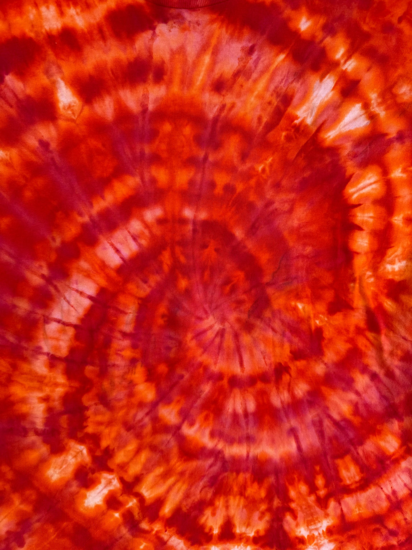 MHD Red Dark Orange Light Orange Spiral Ice Dye Tie Dye Short Sleeve Shirt 100% Cotton Size XL