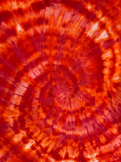 MHD Red Dark Orange Light Orange Spiral Ice Dye Tie Dye Short Sleeve Shirt 100% Cotton Size XL