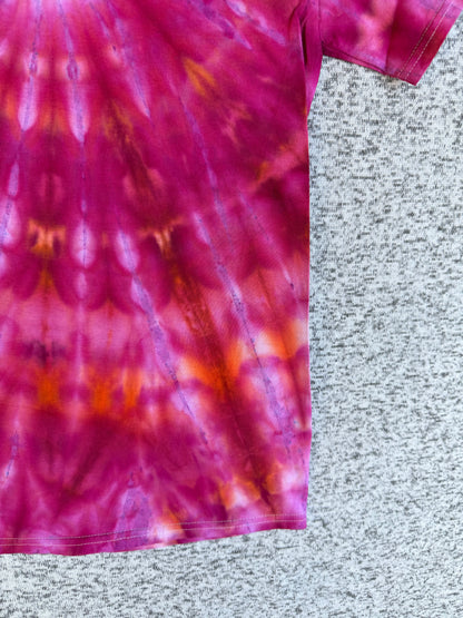 MHD Pink Orange Lavender Spiral Ice Dye Tie Dye Short Sleeve Shirt 100% Cotton Size Medium