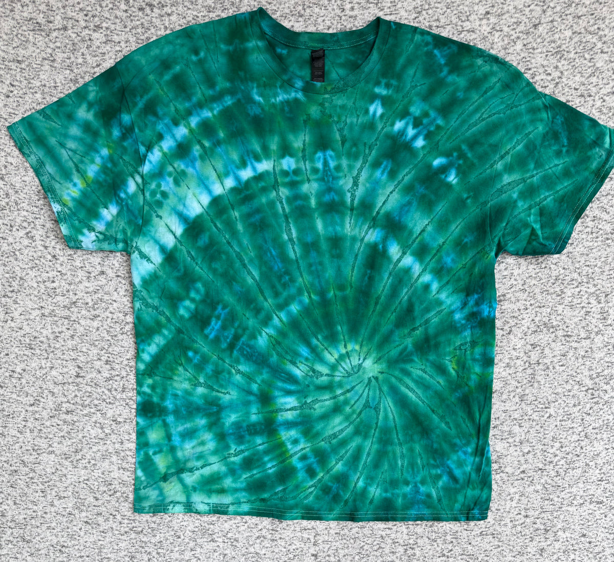 MHD Green Navy Blue Light Blue Spiral Ice Dye Tie Dye Short Sleeve Shirt 100% Cotton Size XXL