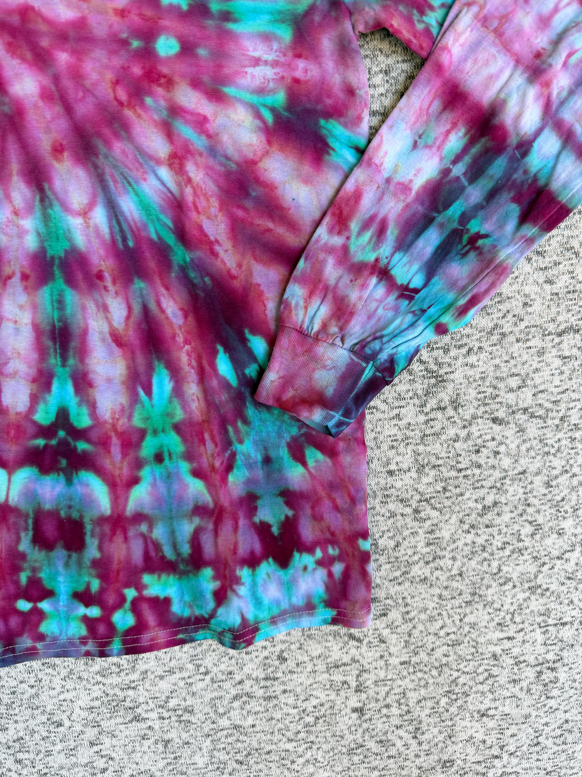 MHD Pink Purple Teal Spiral Ice Dye Tie Dye Long Sleeve Shirt 100% Cotton Size Medium