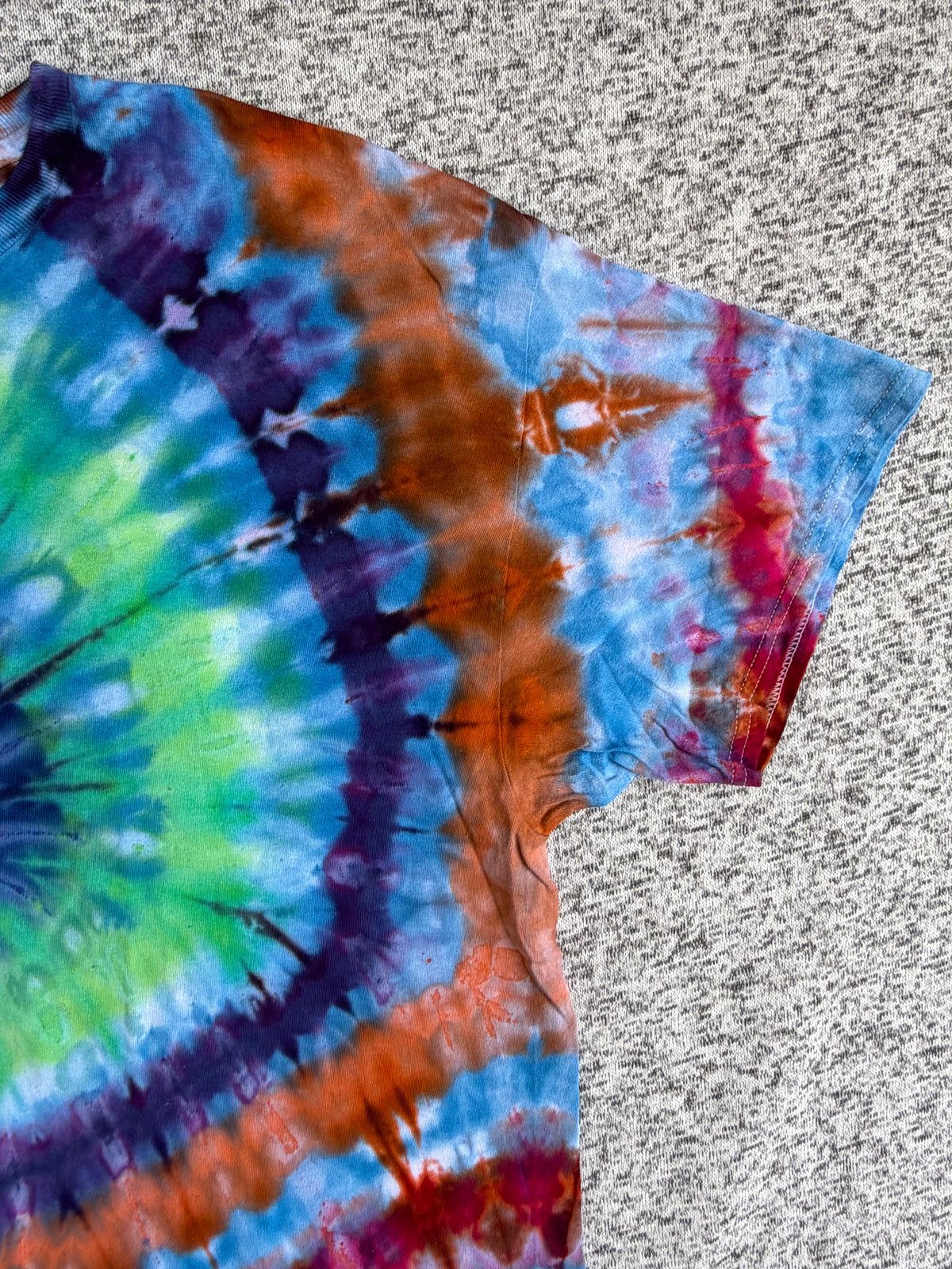MHD Blue Green Red Orange Spiral Ice Dye Tie Dye Short Sleeve Shirt 100% Cotton Size XXL