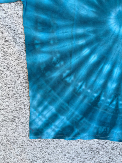 MHD Denim Blue Light Blue Green Spiral Ice Dye Tie Dye Short Sleeve Shirt 100% Cotton Size Medium