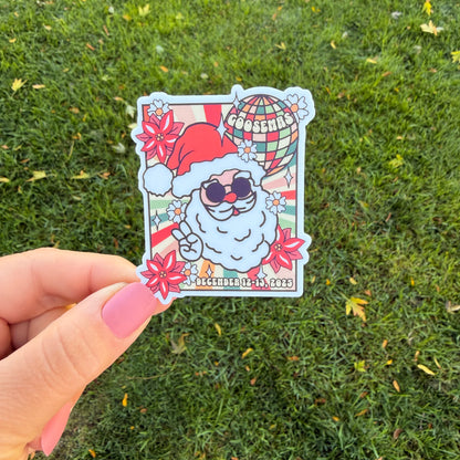 Goose Goosemas 2025 Disco Ball Santa Wearing Sunglasses Flowers Peace Vinyl Sticker Slap 2.7" x 2.2" Matte Finish