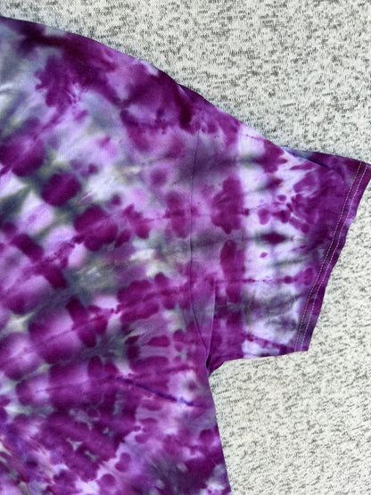 MHD Purple Lavender Gray Spiral Ice Dye Tie Dye Short Sleeve Shirt 100% Cotton Size XL