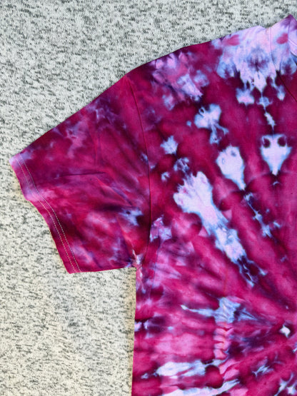MHD Dark Purple Pink Blue Spiral Ice Dye Tie Dye Short Sleeve Shirt 100% Cotton Size Large